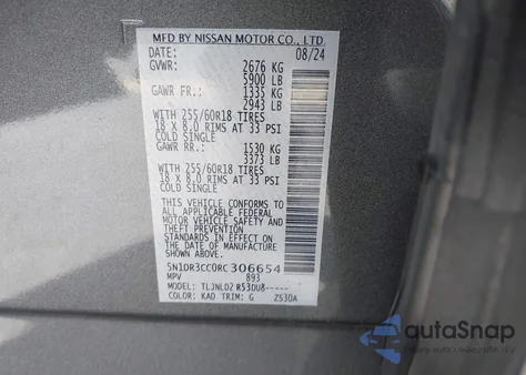 2024 Nissan Pathfinder Sl 4Wd from USA, damaged, VIN 5N1DR3CC0RC306654
